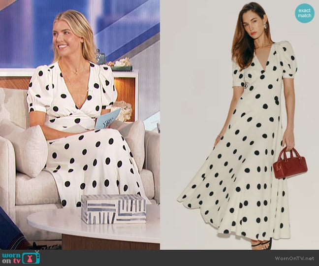 Reformation Naira Dress in Pluto Dot worn by Amanda Kloots on The Talk