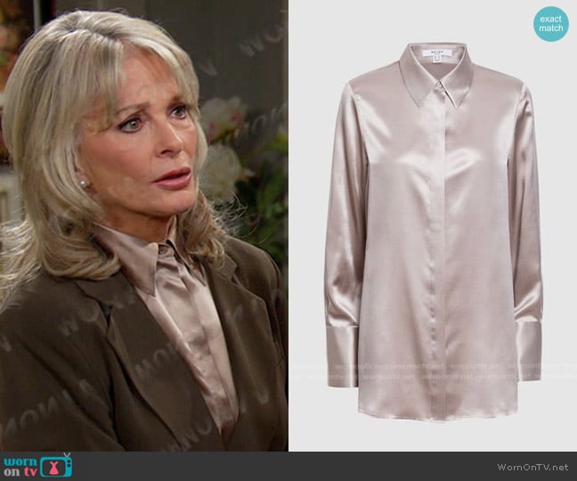 Reiss Haley Silk Button-Up Shirt in Champagne worn by Marlena Evans (Deidre Hall) on Days of our Lives