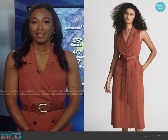 Reiss Mariah Dress in Rust worn by Brittany Bell on Good Morning America