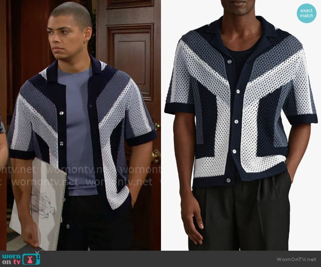 Reiss Panko Cardigan worn by Zende Forrester Dominguez (Delon De Metz) on The Bold and the Beautiful