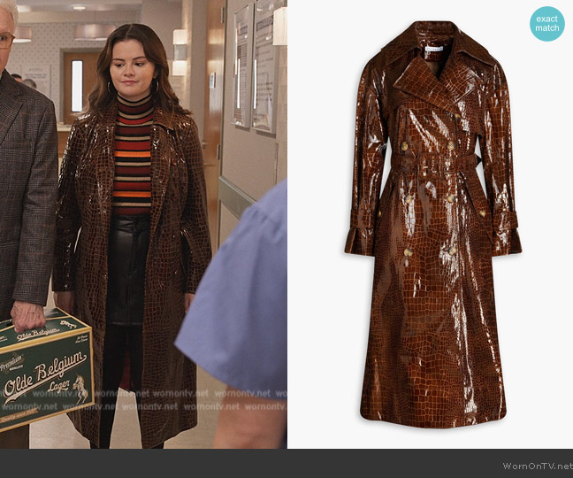  Dani Belted Faux Croc-effect Leather Trench Coat Rejina Pyo worn by Mabel Mora (Selena Gomez) on Only Murders in the Building