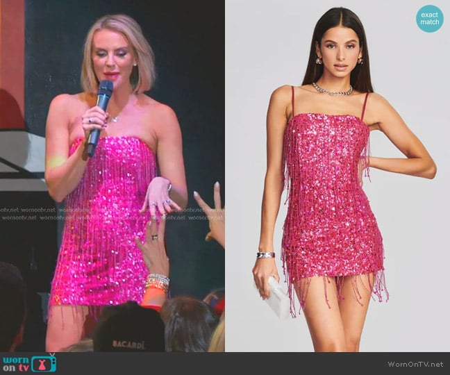 Retrofete Heather Sequin Star Fringe Dress in fuchsia worn by Whitney Rose on The Real Housewives of Salt Lake City