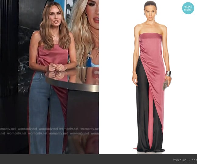 Rick Owens Lido strapless asymmetric satin top worn by Keltie Knight on E! News