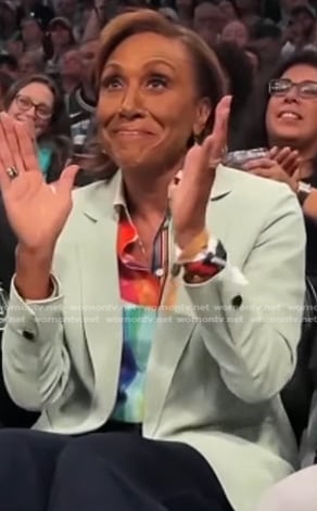 Robin’s multicolor printed shirt and blazer on Good Morning America