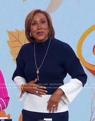 Robin's navy ribbed colorblock sweater on Good Morning America