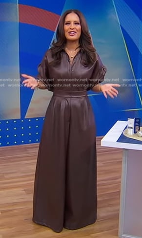 Rocsi's brown wide-leg leather jumpsuit on Good Morning America