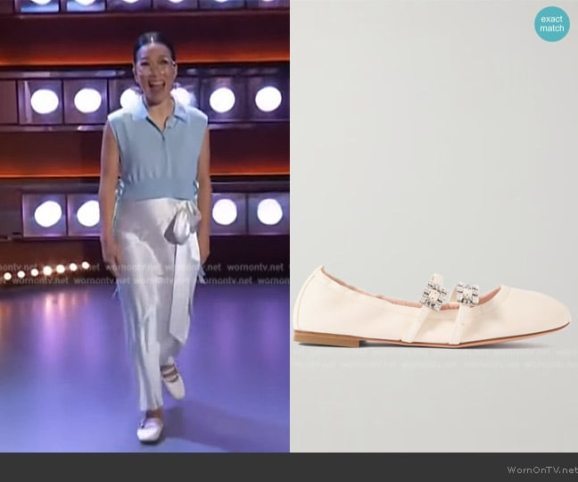 Roger Vivier Crystal-embellished leather ballet flats worn by Ali Wong on The Kelly Clarkson Show