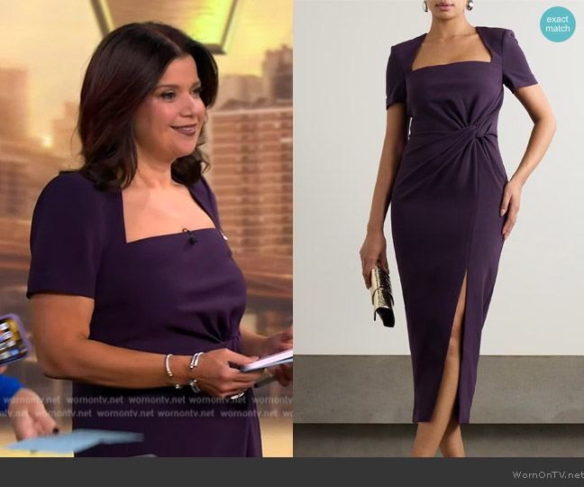 Roland Mouret Aubergine Twisted Heavy Cady Midi Dress worn by Ana Navarro on The View