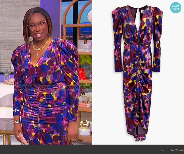 Jennifer’s abstract print ruched dress on The Jennifer Hudson Show