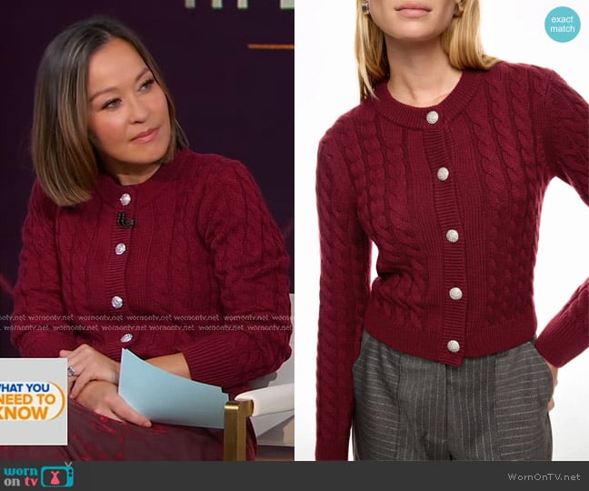 Ronny Kobo Collective Cardigan With Statement Buttons worn by Eva Pilgrim on Good Morning America