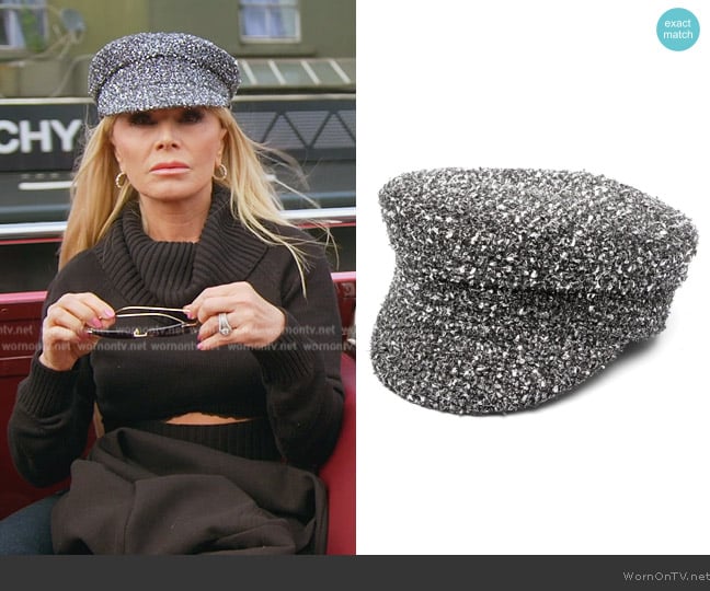 Ruslan Baginskiy Tweed baker boy hat worn by Tamra Judge on The Real Housewives of Orange County