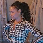 Sai’s houndstooth print swimsuit on The Real Housewives of New York City