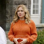 Sam’s floral skirt and orange sweater on Ghosts