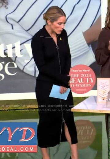 Sara's black zip front ribbed dress on The View