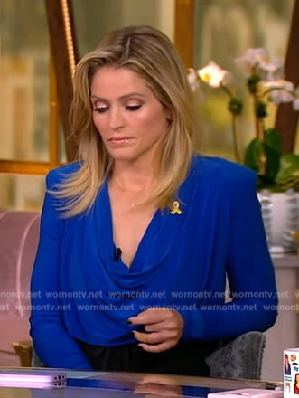 Sara's blue drape neck blouse on The View