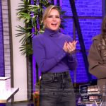 Sara’s purple turtleneck top and denim skirt on The View