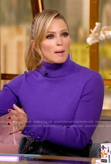 Sara’s purple turtleneck top and denim skirt on The View