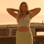 Sarah’s blue crop top and mint green floral mini skirt on Outer Banks