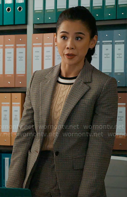 Sarah's houndstooth suit and cable knit sweater on Matlock