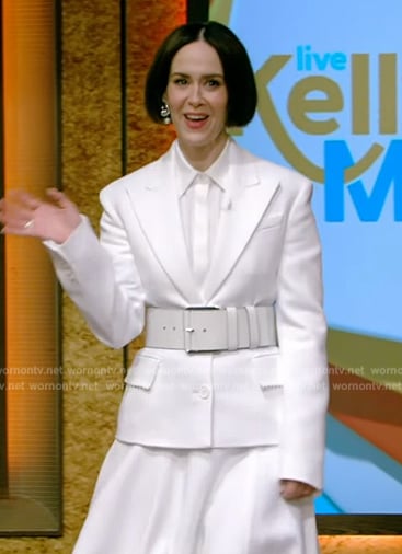 Sarah Paulson's white blazer and skirt on Live with Kelly and Mark