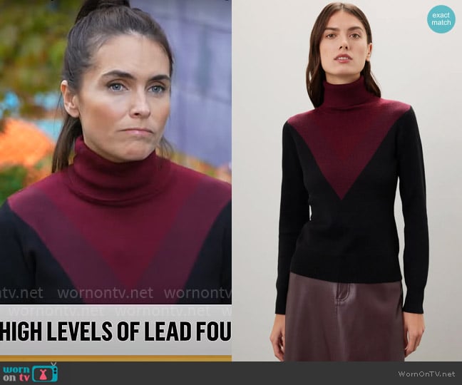 Saunders Colletive Burgundy Turtleneck Sweater worn by Lilia Luciano on CBS Mornings