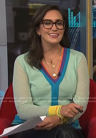 Savannah's green colorblock v-neck sweater on NBC News