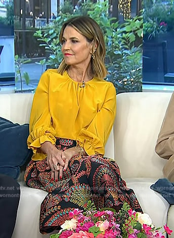 Savanah's yellow tie waist top and embroidered skirt on Today