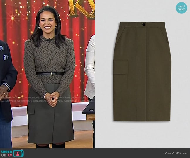 Scanlan Theodore Tailored Patch Pocket Skirt in Jungle worn by Laura Jarrett on Today