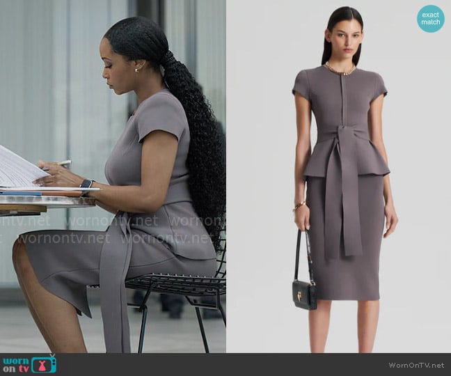 Scanlan Theodore Crepe Knit Short Sleeve Curved Hem Jacket in Torba worn by Andrea Freemann (Yaya DaCosta) on The Lincoln Lawyer