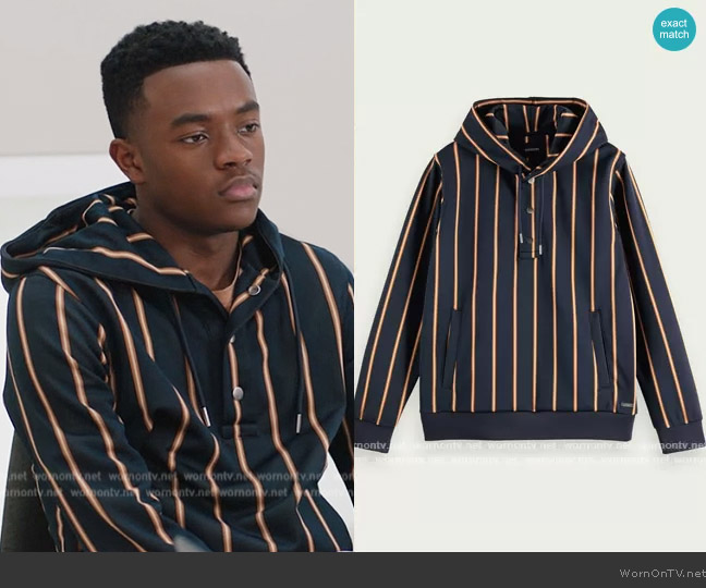  Striped hooded sweater Scotch & Soda worn by Noah (Cameron Elie) on All American Homecoming