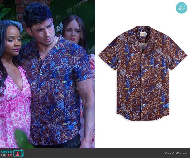 Alex’s brown print camp shirt on Days of our Lives