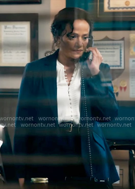 Selena’s white button down blouse on High Potential