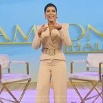 Tamron’s beige belted jumpsuit on Tamron Hall Show