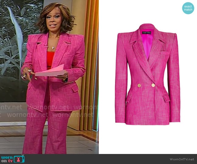 Sergio Hudson Double Breasted Denim Blazer worn by Gayle King on CBS Mornings