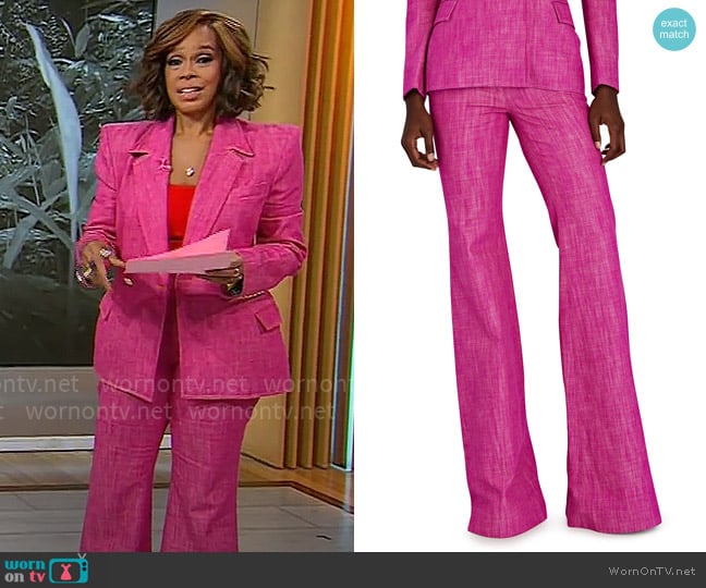 Sergio Hudson Denim Flared Trousers worn by Gayle King on CBS Mornings