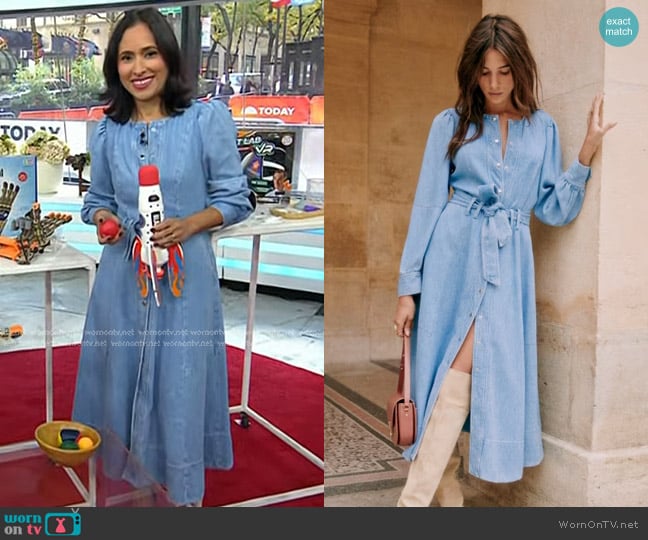 Sezane Caterina Dress in Bleach worn by Grace Bastidas on Today