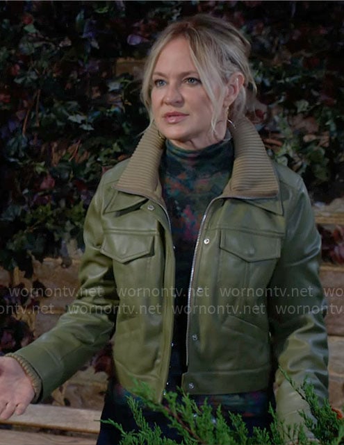 Sharon’s green leather jacket on The Young and the Restless