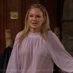 Sharon’s lavender purple button neck blouse on The Young and the Restless