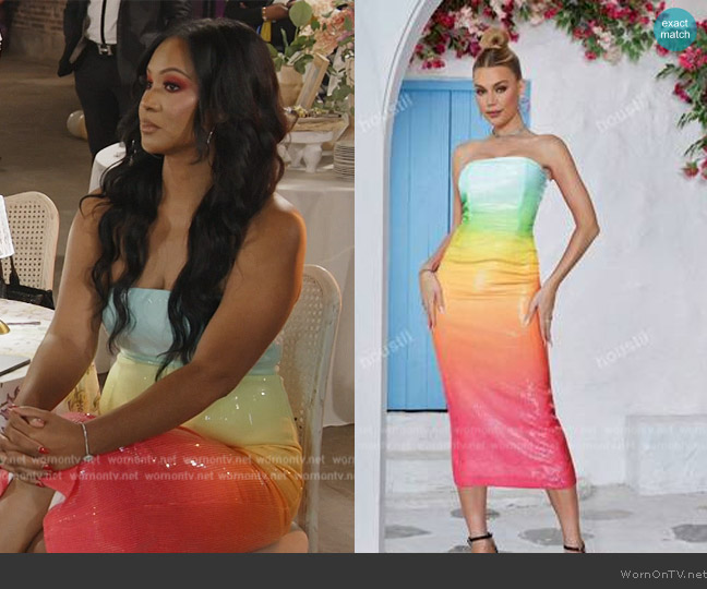 Shein Strapless Sequin Rainbow Maxi Dress worn by Jacqueline Blake on The Real Housewives of Potomac