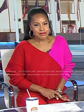 Sheinelle's red and pink ribbed sweater on Today