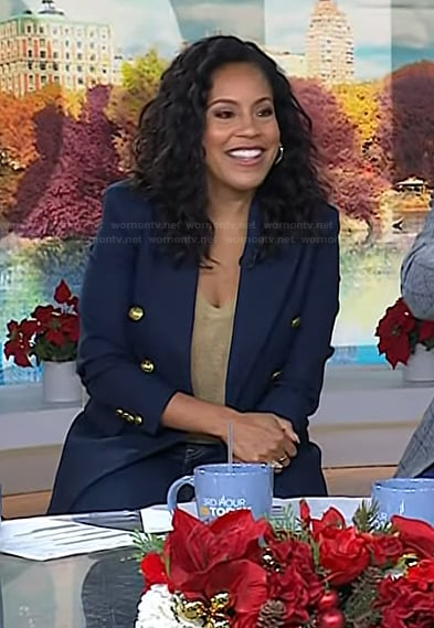 Sheinelle's navy blazer with gold buttons on Today