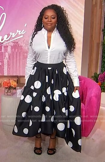 Sherri's black polka dot print skirt on Sherri