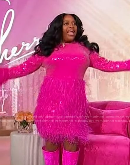 Sherri's pink sequin feather dress on Sherri