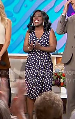 Sheryl's navy polka dot dress on The Talk