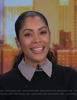 Shirleen Allicot's black houndstooth collared sweater on Good Morning America