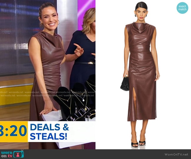 Simkhai Burke Sleeveless Draped Midi Dress in Coffee worn by Kristin Cavallari on Good Morning America