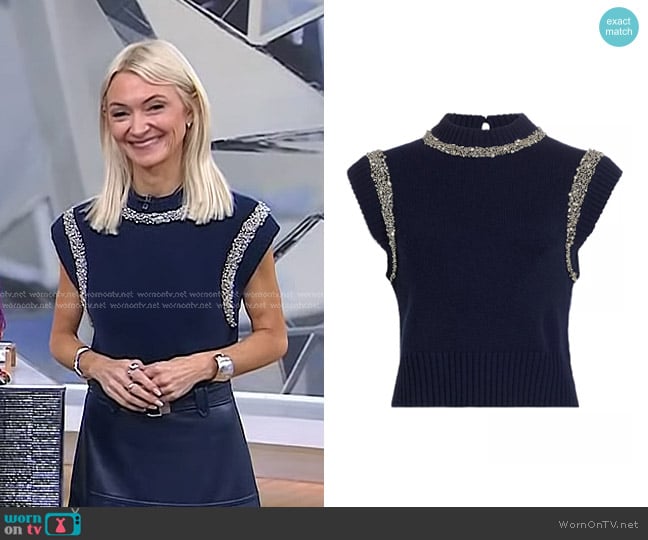 Simkhai Joanae Embellished Wool-Cashmere Sleeveless Sweater in Midnight worn by Zanna Roberts Rassi on Today