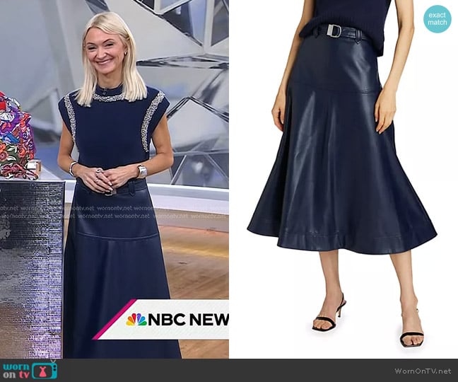 Simkhai Mayson Faux-Leather Belted Midi-Skirt in Midnight worn by Zanna Roberts Rassi on Today