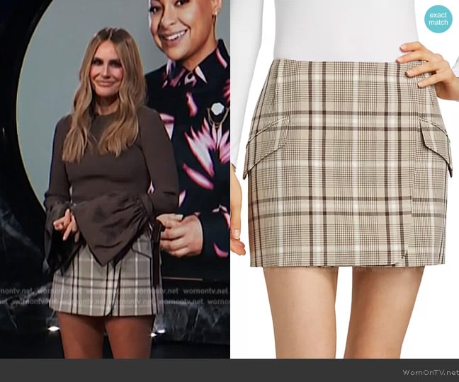 Simkhai Payton Plaid Wrap Miniskirt worn by Keltie Knight on E! News