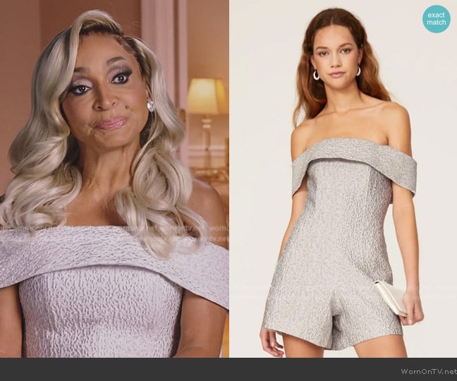 Simkhai Valerie Off the Shoulder Romper worn by Karen Huger on The Real Housewives of Potomac